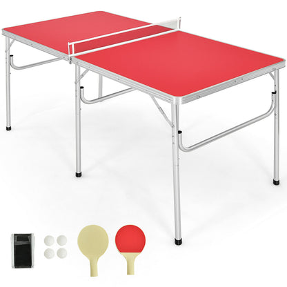 60 Inch Portable Tennis Ping Pong Folding Table with Accessories-Red - Red