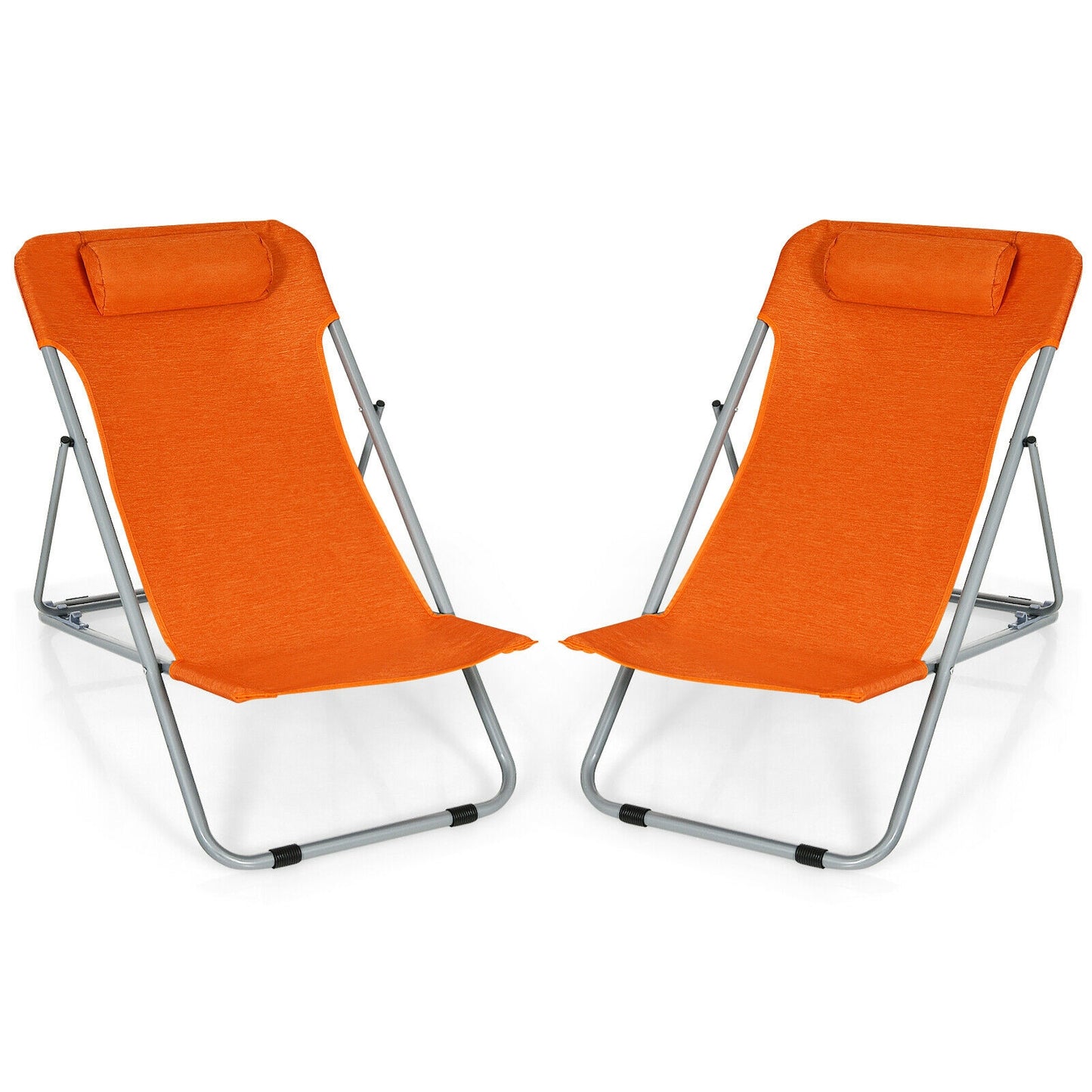 Portable Beach Chair Set of 2 with Headrest -Blue - Orange