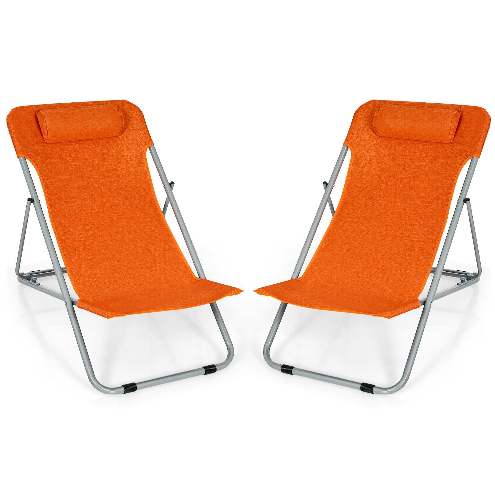 Portable Beach Chair Set of 2 with Headrest -Blue - Orange