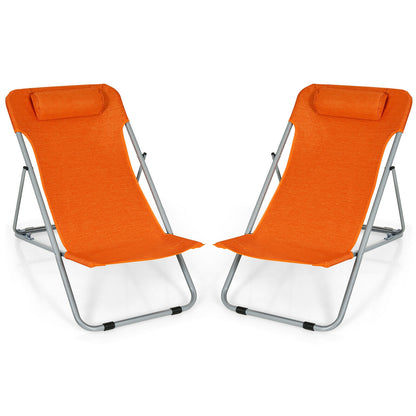 Portable Beach Chair Set of 2 with Headrest -Blue - Orange