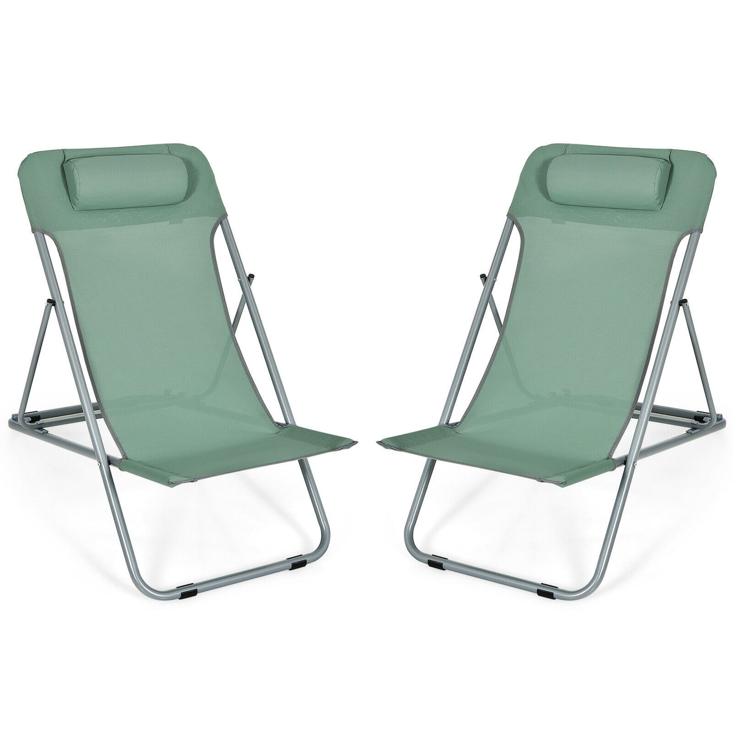 Portable Beach Chair Set of 2 with Headrest -Blue - Green