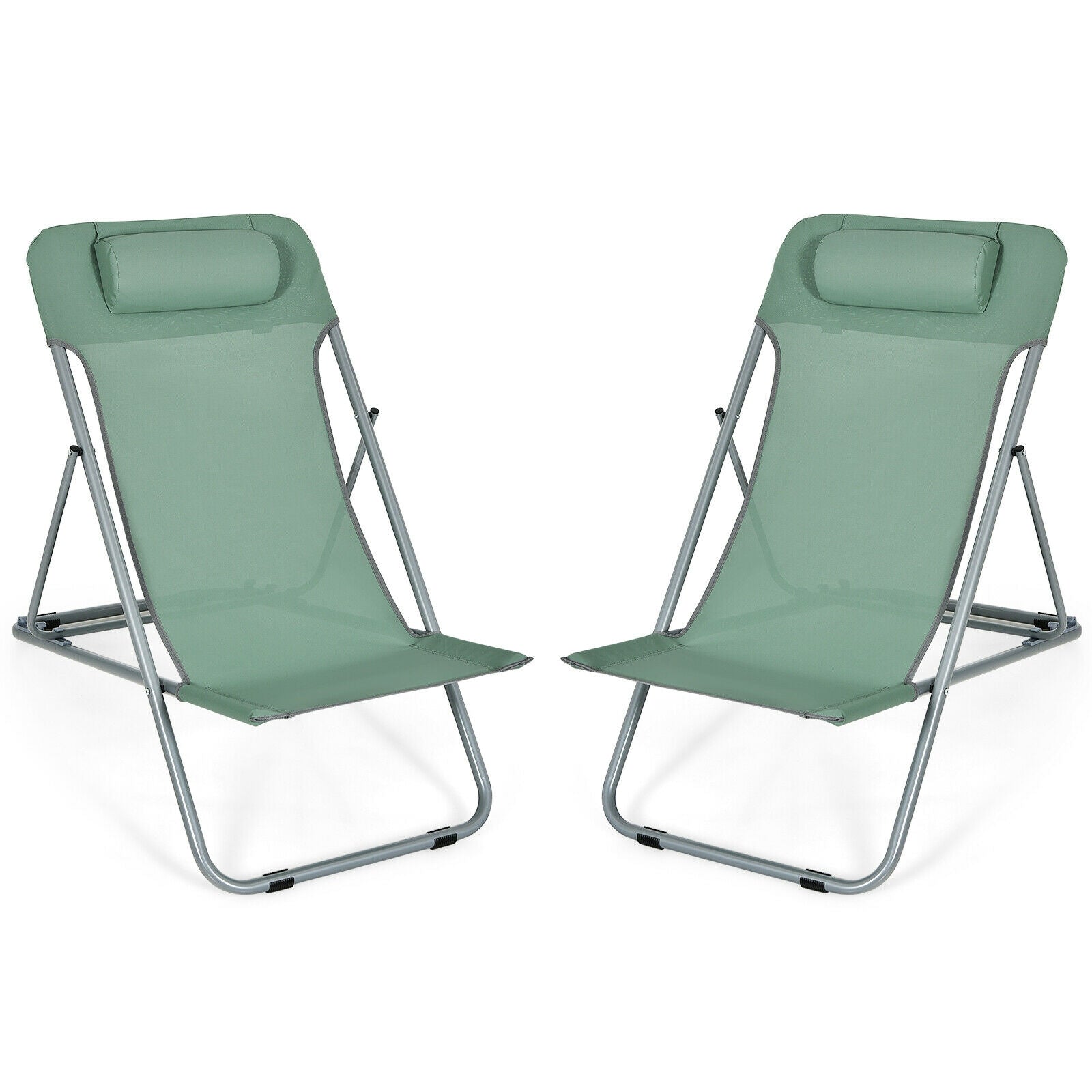 Portable Beach Chair Set of 2 with Headrest -Blue - Green