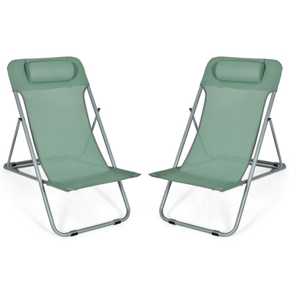 Portable Beach Chair Set of 2 with Headrest -Blue - Green