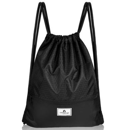 Drawstring Backpack String Bag Foldable Sports Sack with Zipper Pocket-Green - Black