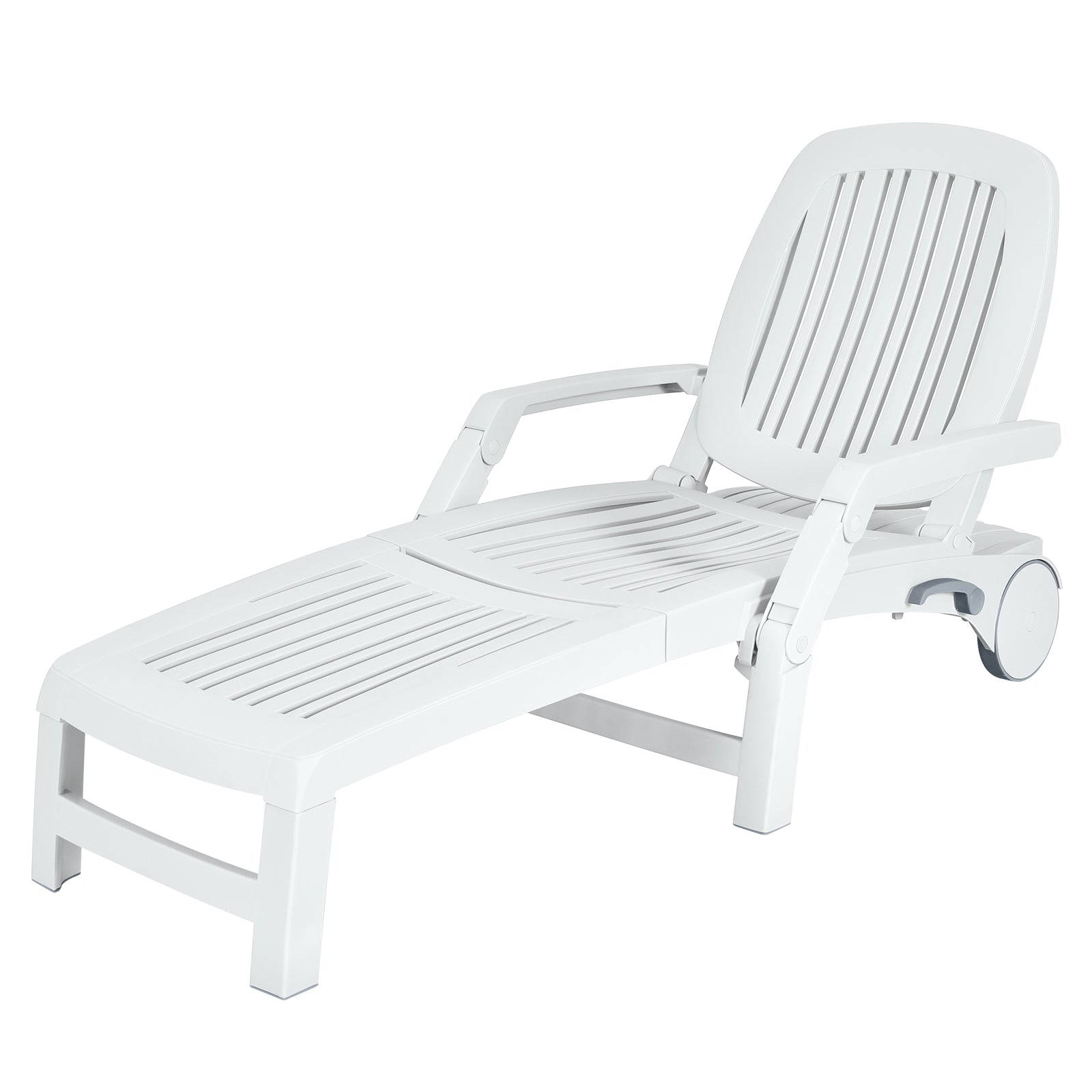 Adjustable Patio Sun Lounger with Weather Resistant Wheels-Black - White