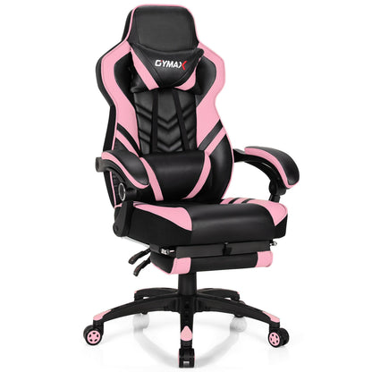 Adjustable Gaming Chair with Footrest and Lumbar Cushion for Office-Black - Pink