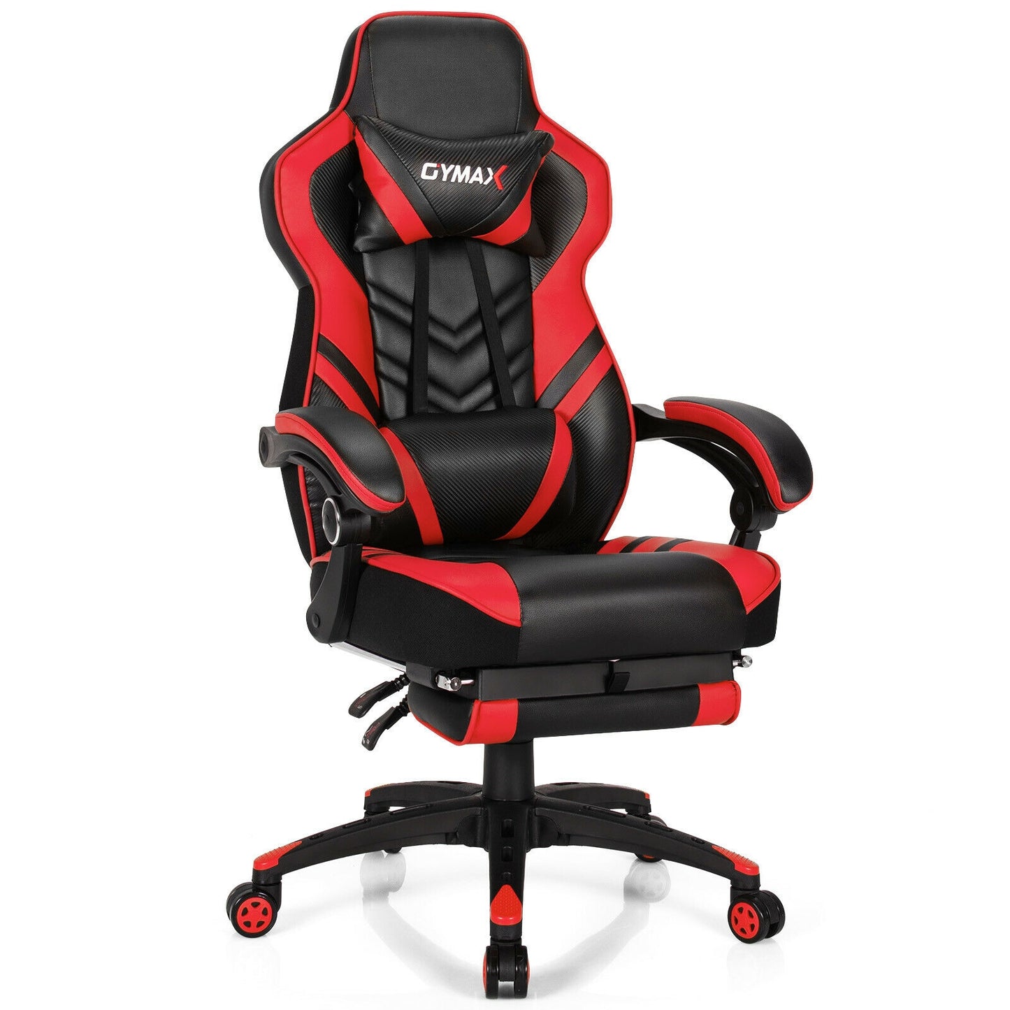 Adjustable Gaming Chair with Footrest and Lumbar Cushion for Office-Black - Red