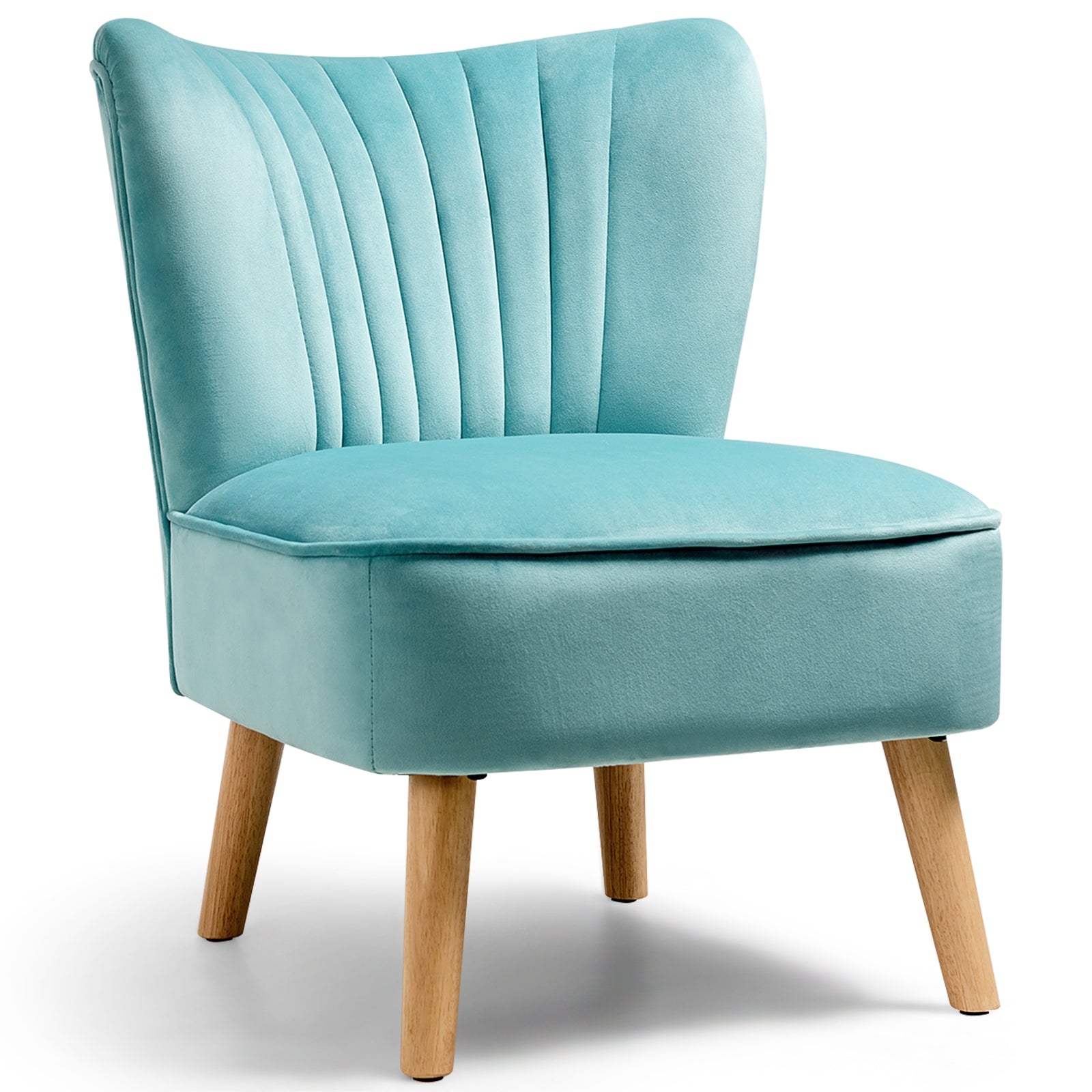 Modern Armless Velvet Accent Chair with Wood Legs-Blue - Green