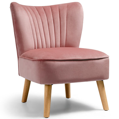 Modern Armless Velvet Accent Chair with Wood Legs-Blue - Pink
