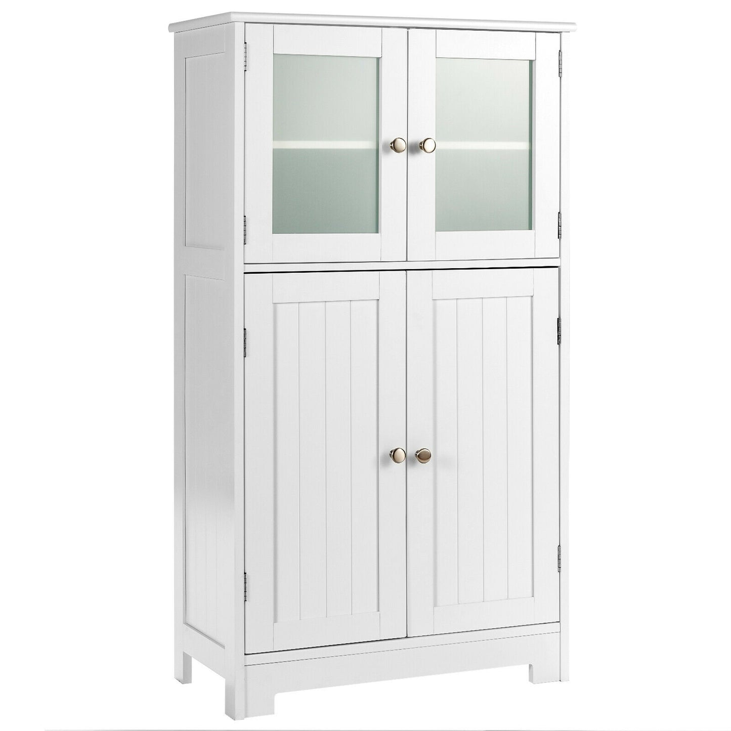 Bathroom Floor Storage Locker Kitchen Cabinet with Doors and Adjustable Shelf-Brown - White