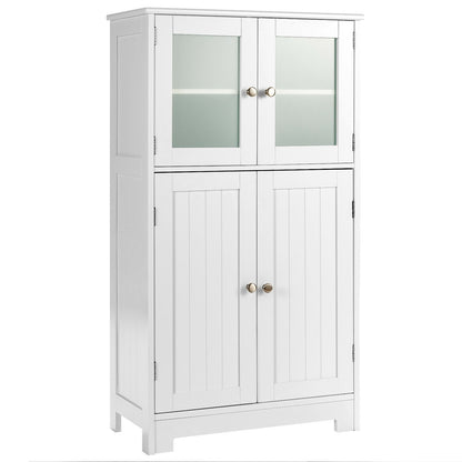 Bathroom Floor Storage Locker Kitchen Cabinet with Doors and Adjustable Shelf-Brown - White