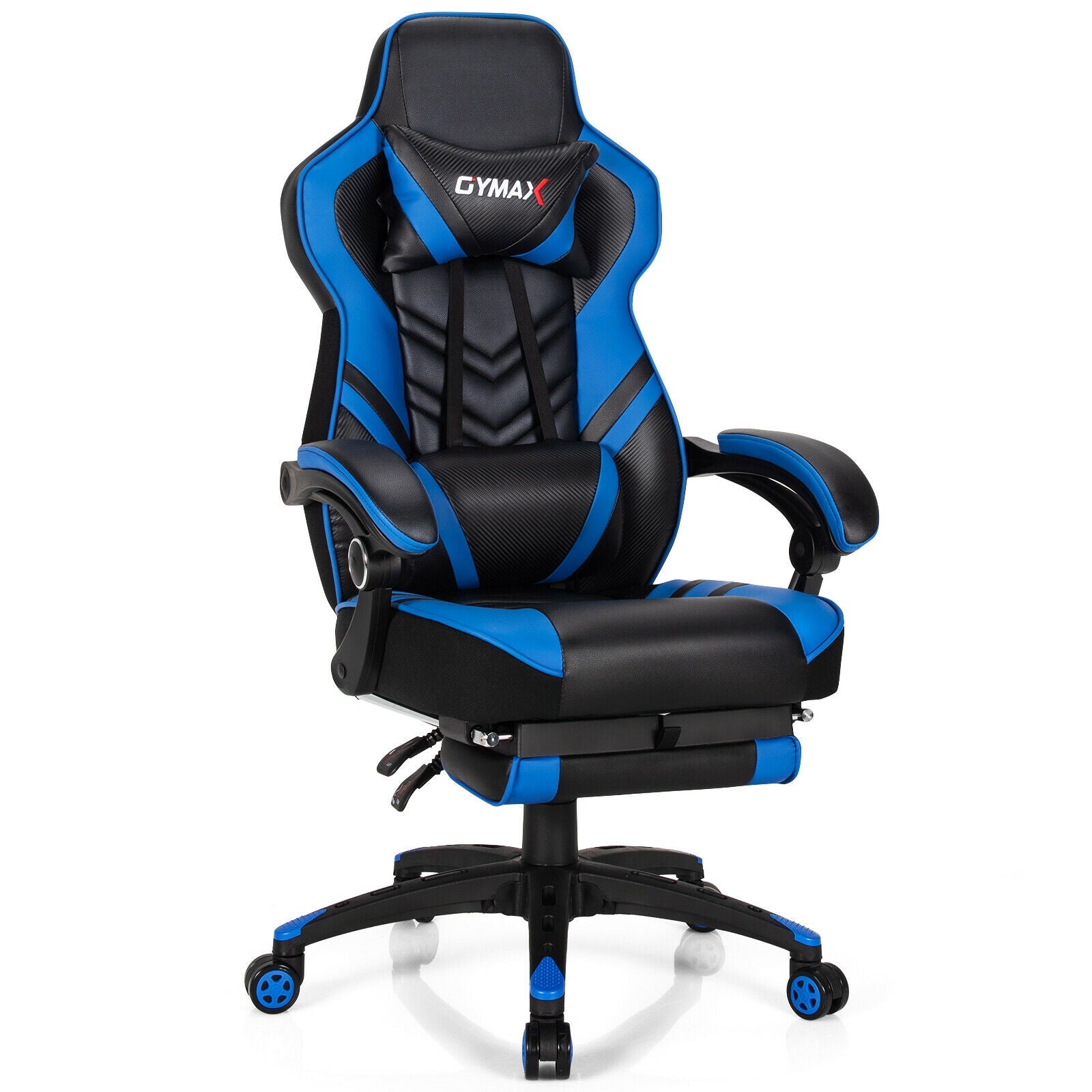 Adjustable Gaming Chair with Footrest and Lumbar Cushion for Office-Black - Blue