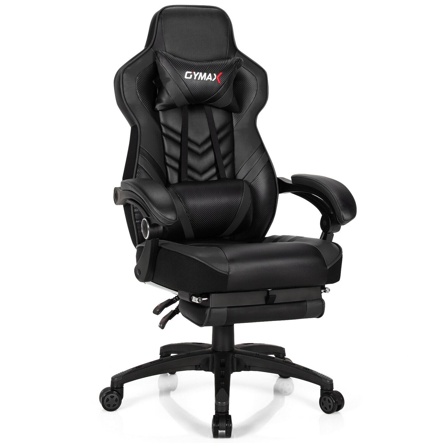Adjustable Gaming Chair with Footrest and Lumbar Cushion for Office-Black - Black