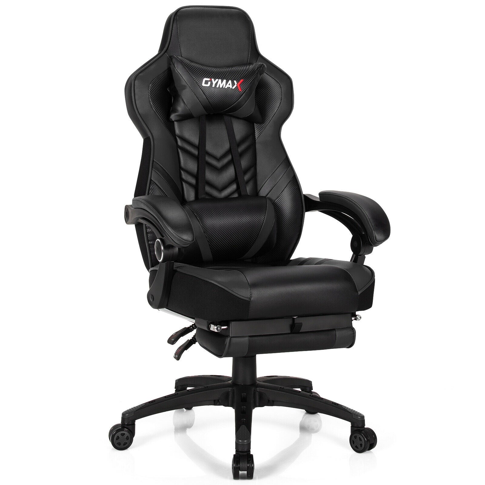 Adjustable Gaming Chair with Footrest and Lumbar Cushion for Office-Black - Black