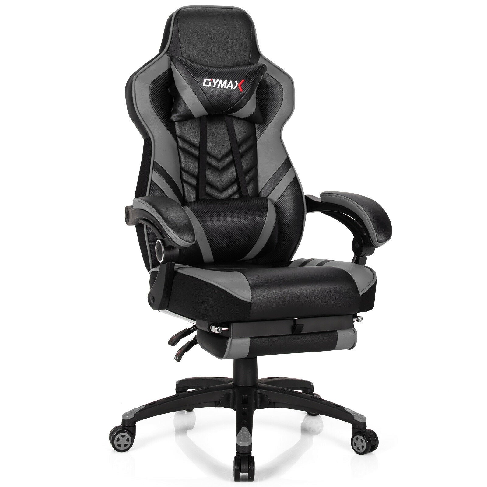 Adjustable Gaming Chair with Footrest and Lumbar Cushion for Office-Black - Gray