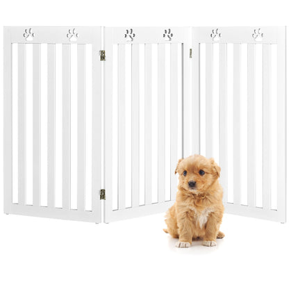 36 Inch Folding Wooden Freestanding Pet Gate Dog Gate with 360° Flexible Hinge