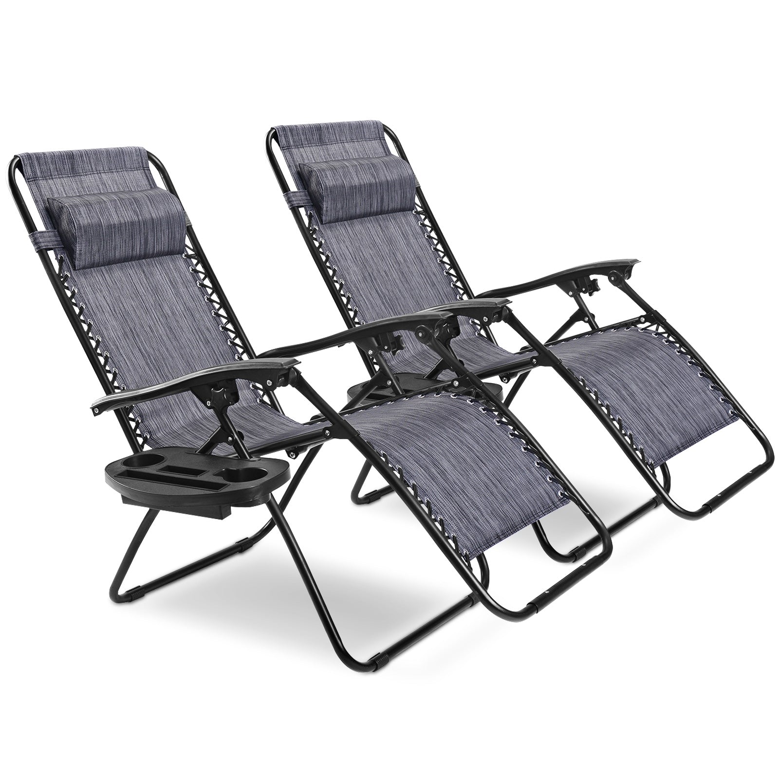 2 Pieces Folding Lounge Chair with Zero Gravity-Orange - Gray
