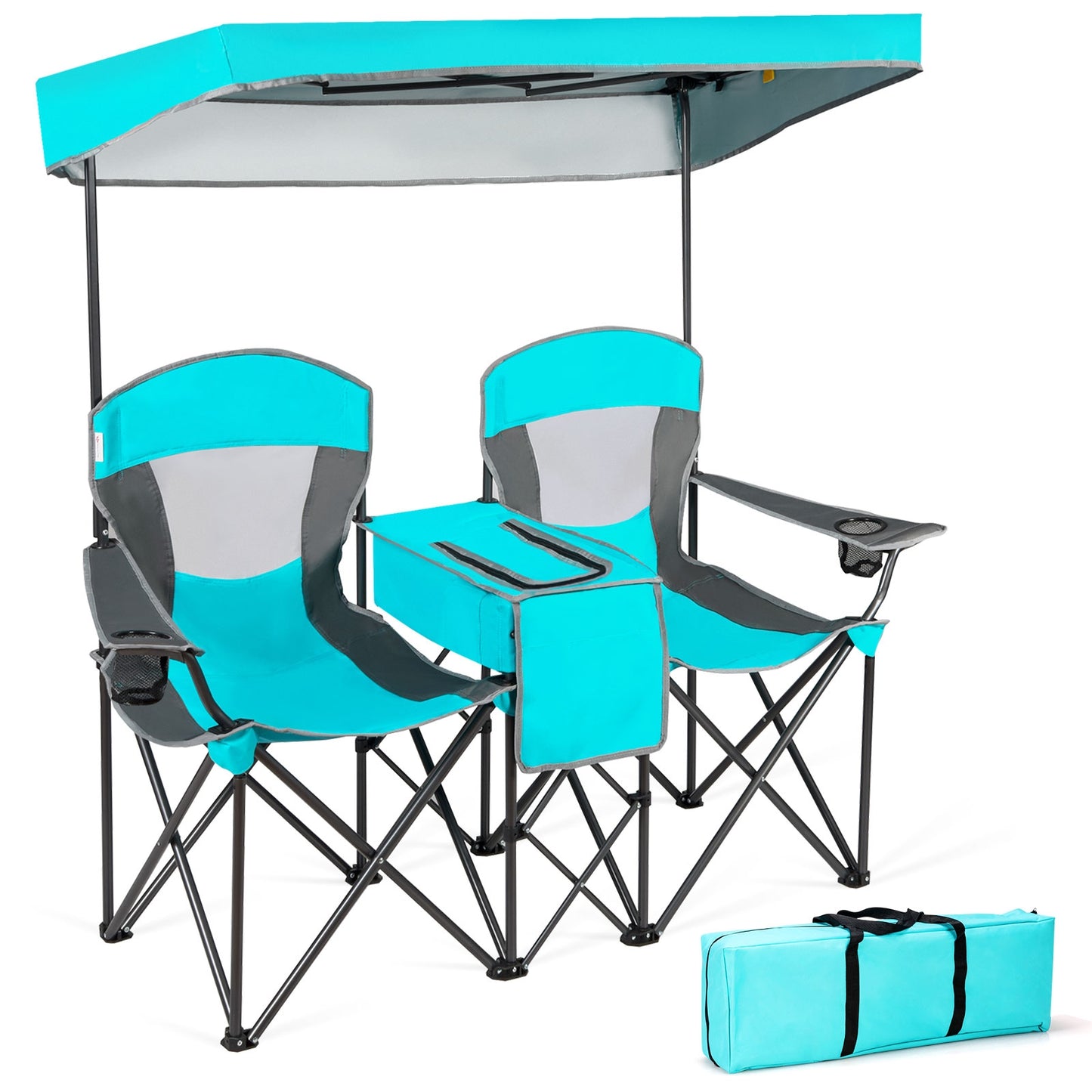 Portable Folding Camping Canopy Chairs with Cup Holder-Blue - Turquoise