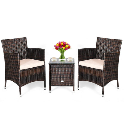 3 Pcs Outdoor Rattan Wicker Furniture Set-Gray - Beige