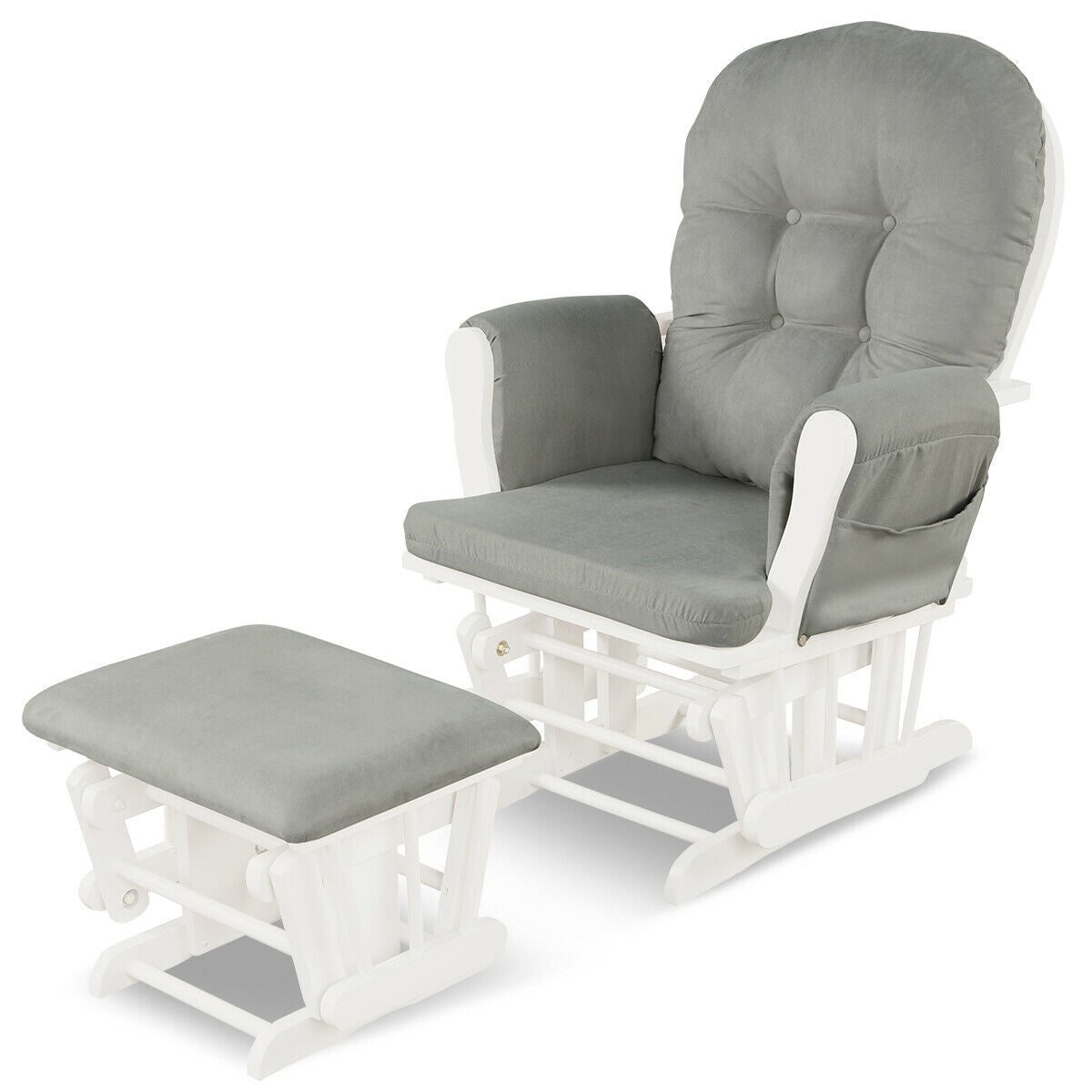 Wood Glider and Ottoman Set with Padded Armrests and Detachable Cushion-Pink - Light Gray