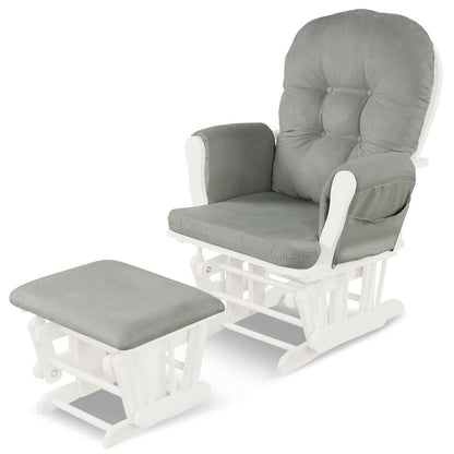 Wood Glider and Ottoman Set with Padded Armrests and Detachable Cushion-Pink - Light Gray