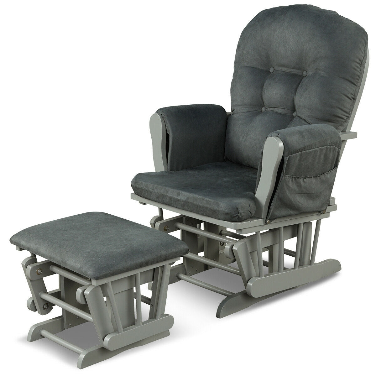 Wood Glider and Ottoman Set with Padded Armrests and Detachable Cushion-Pink - Dark Gray