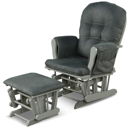 Wood Glider and Ottoman Set with Padded Armrests and Detachable Cushion-Pink - Dark Gray