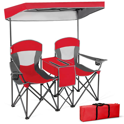 Portable Folding Camping Canopy Chairs with Cup Holder-Blue - Red