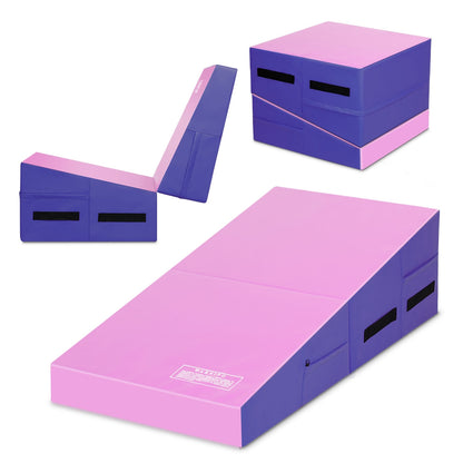 Folding Wedge Exercise Gymnastics Mat with Handles-Purple