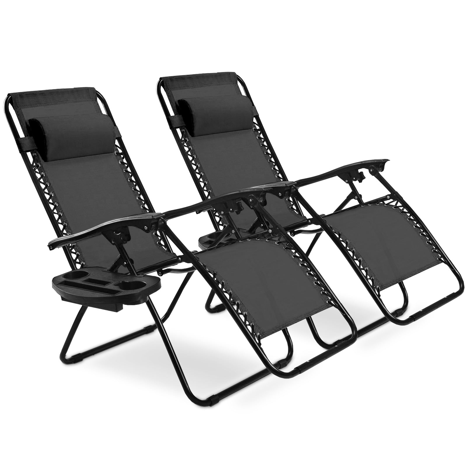 2 Pieces Folding Lounge Chair with Zero Gravity-Orange - Black