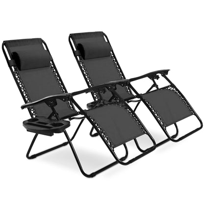 2 Pieces Folding Lounge Chair with Zero Gravity-Orange - Black