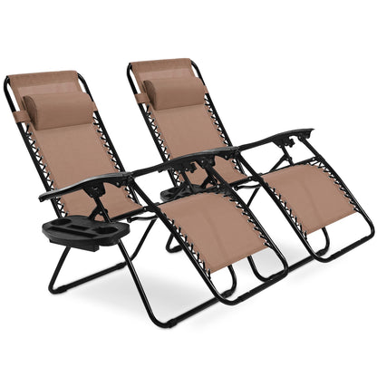 2 Pieces Folding Lounge Chair with Zero Gravity-Orange - Brown