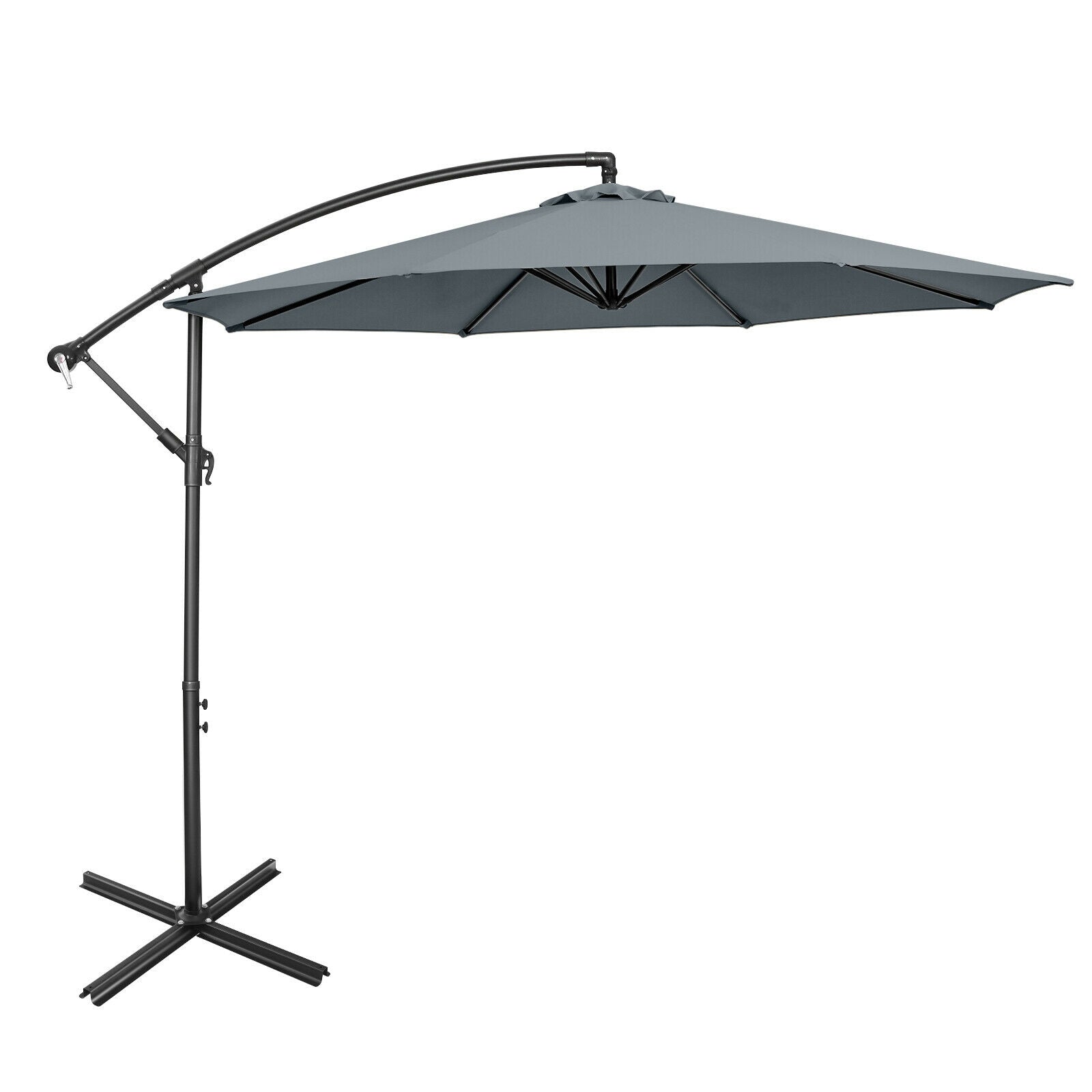 10 Feet Offset Umbrella with 8 Ribs Cantilever and Cross Base-Red - Gray