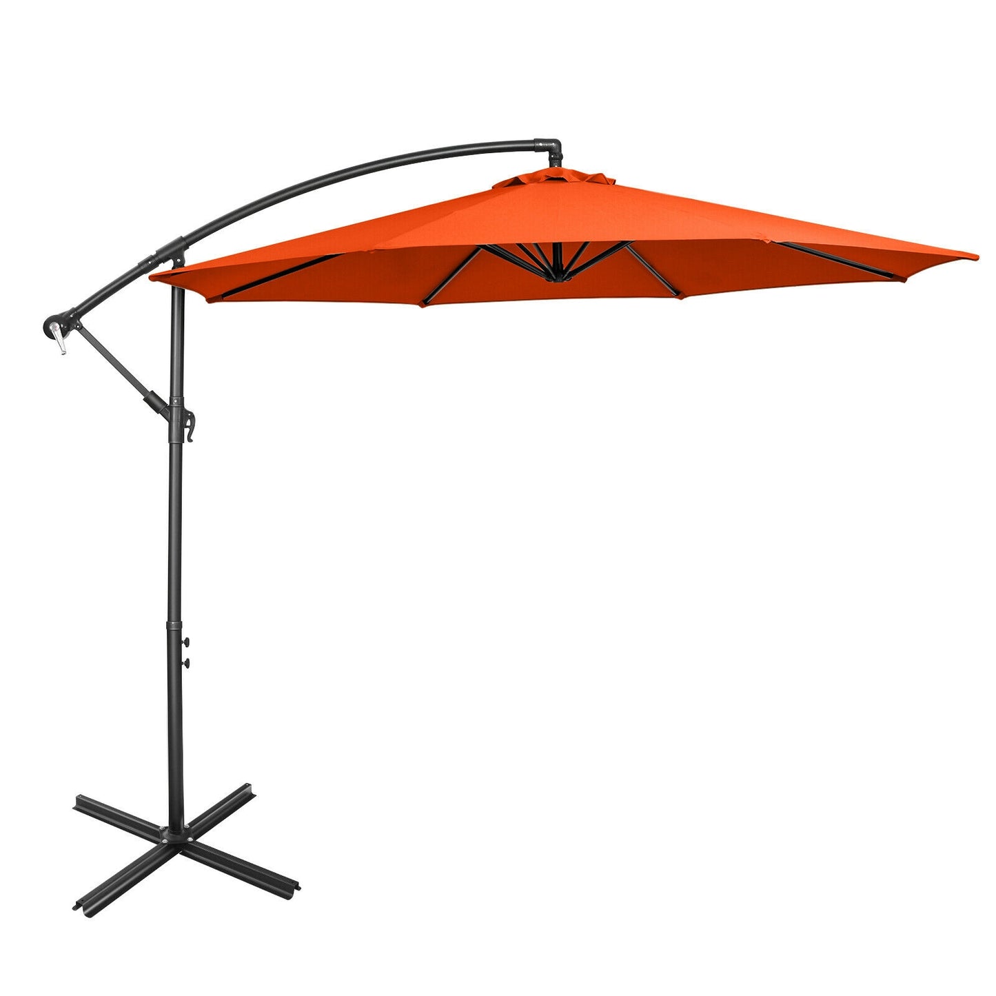 10 Feet Offset Umbrella with 8 Ribs Cantilever and Cross Base-Red - Orange