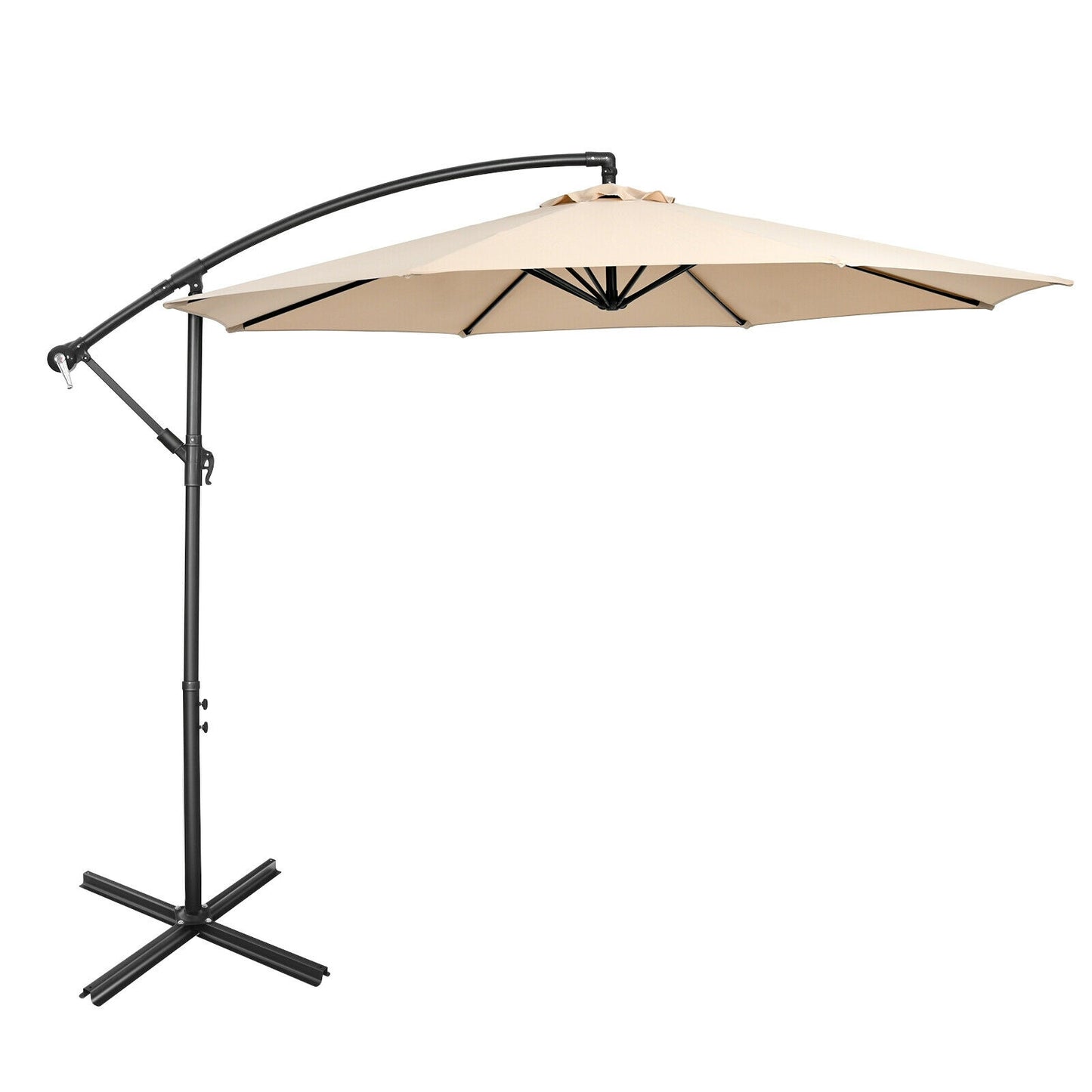 10 Feet Offset Umbrella with 8 Ribs Cantilever and Cross Base-Red - Beige