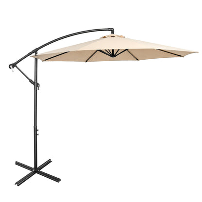 10 Feet Offset Umbrella with 8 Ribs Cantilever and Cross Base-Red - Beige