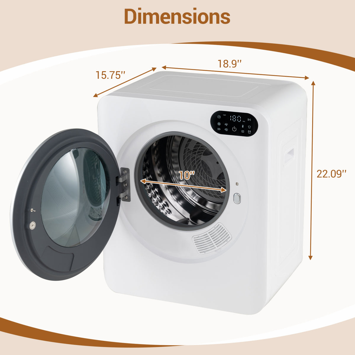 1.5 Cu Ft Portable Clothes Dryer with LED Touch Control