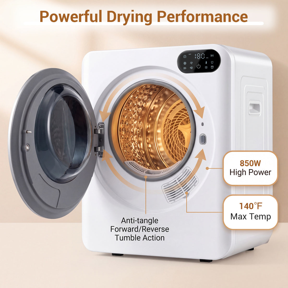 1.5 Cu Ft Portable Clothes Dryer with LED Touch Control