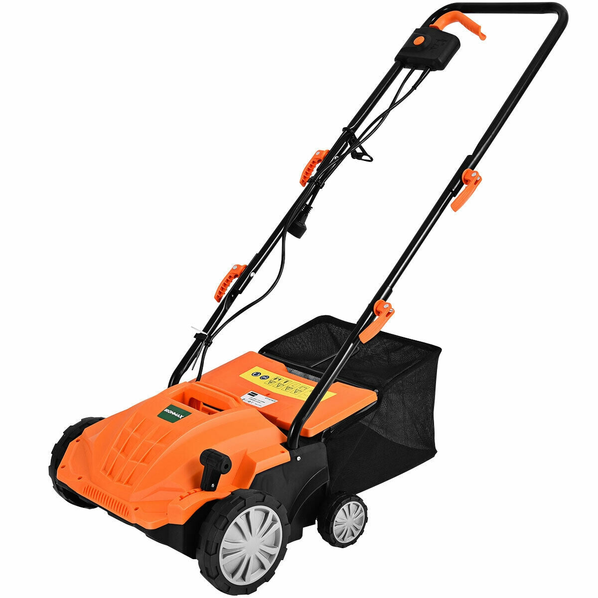 13 Inch 12 Amp Electric Scarifier with Collection Bag and Removable Blades-Green - Orange