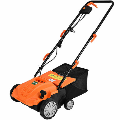 13 Inch 12 Amp Electric Scarifier with Collection Bag and Removable Blades-Green - Orange