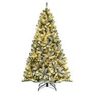 6 Feet Pre-lit Snow Flocked Hinged Christmas Tree with 928 Tips and Metal Stand-6 ft - 6 Ft