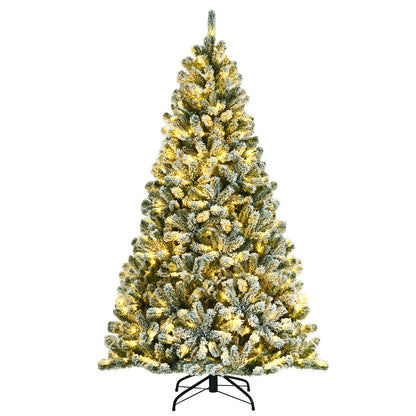 6 Feet Pre-lit Snow Flocked Hinged Christmas Tree with 928 Tips and Metal Stand-6 ft - 6 Ft