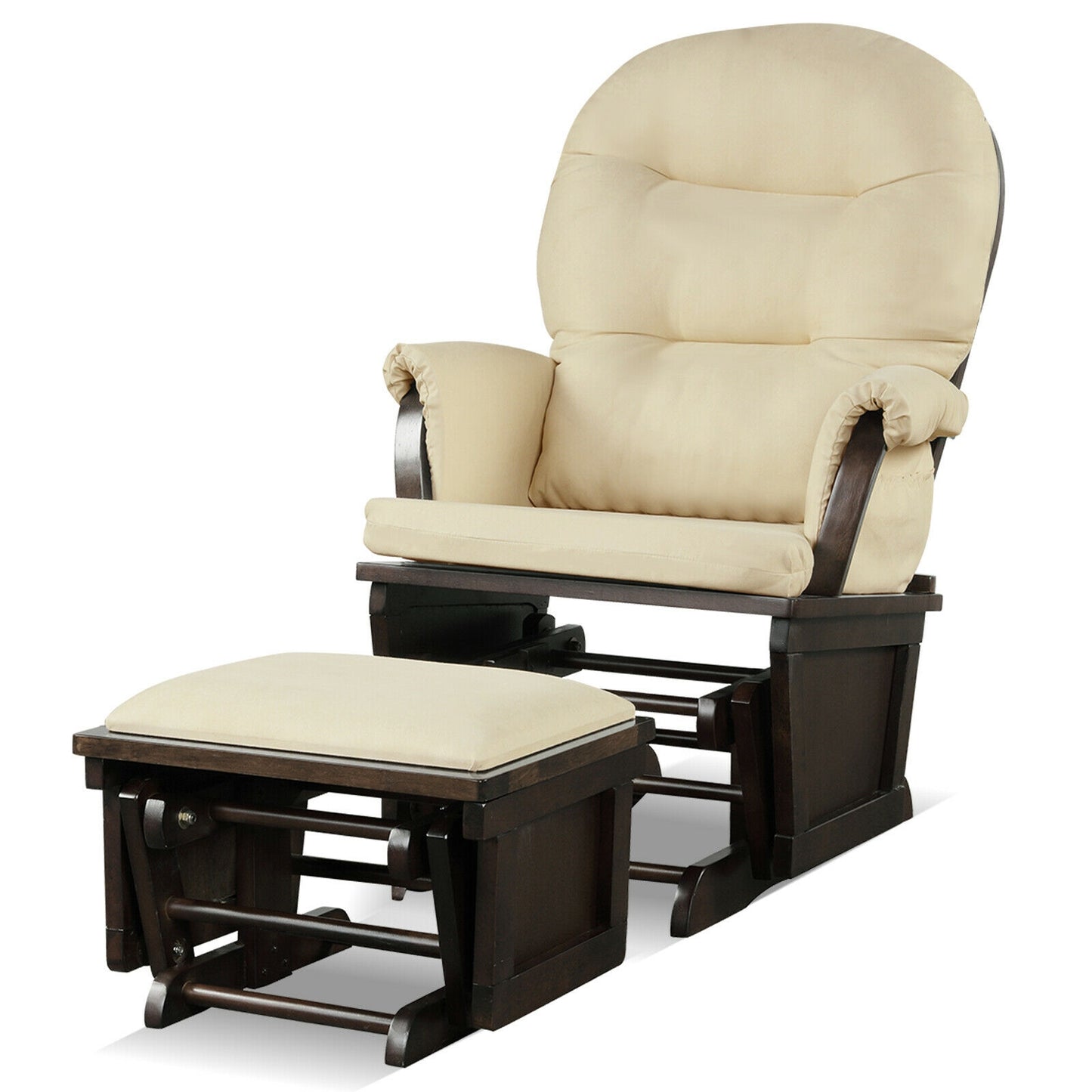Wood Baby Glider and Ottoman Cushion Set with Padded Armrests for Nursing-Gray - Beige