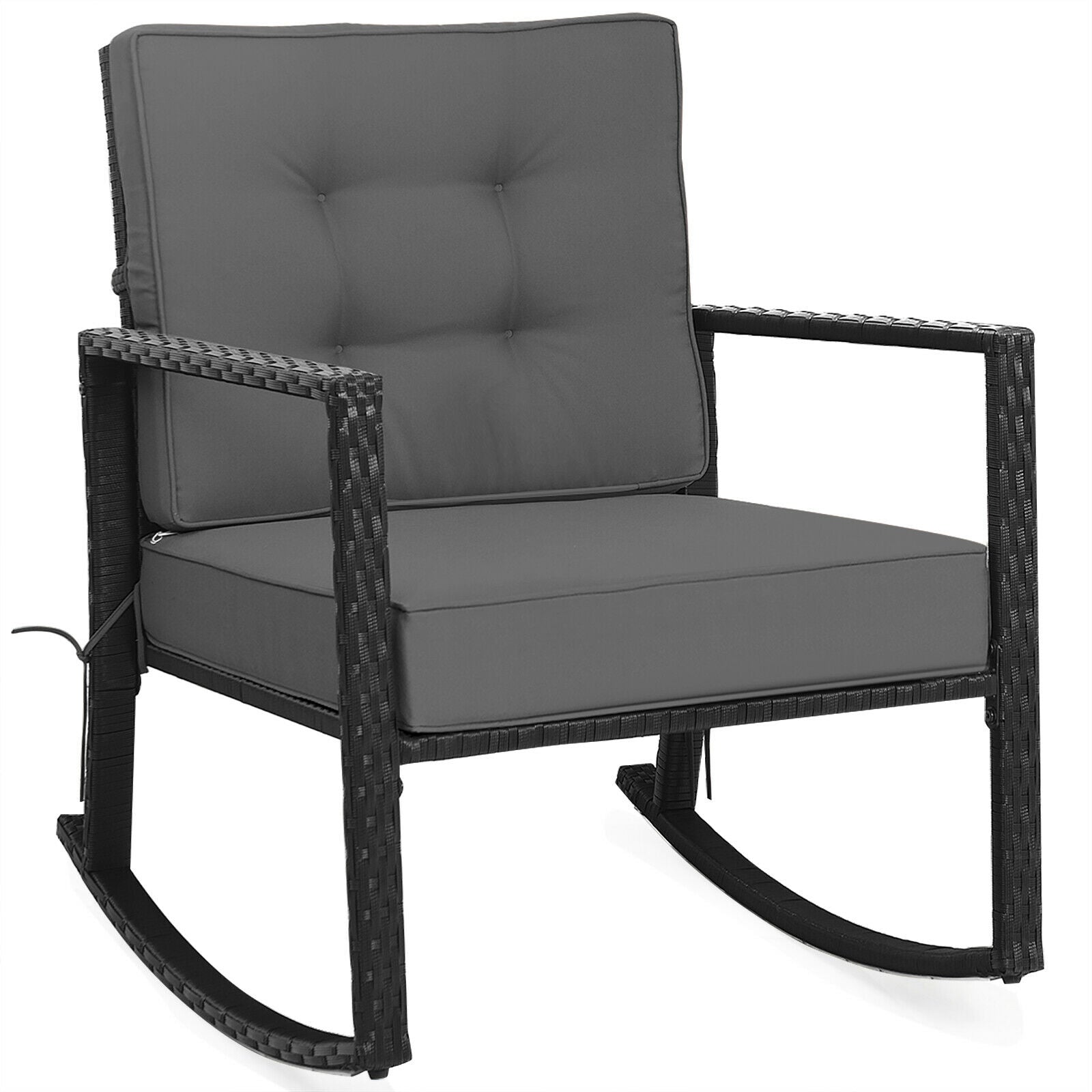 Patio Rattan Rocker Outdoor Glider Rocking Chair Cushion Lawn-Gray - Gray