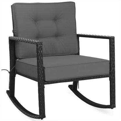 Patio Rattan Rocker Outdoor Glider Rocking Chair Cushion Lawn-Gray - Gray