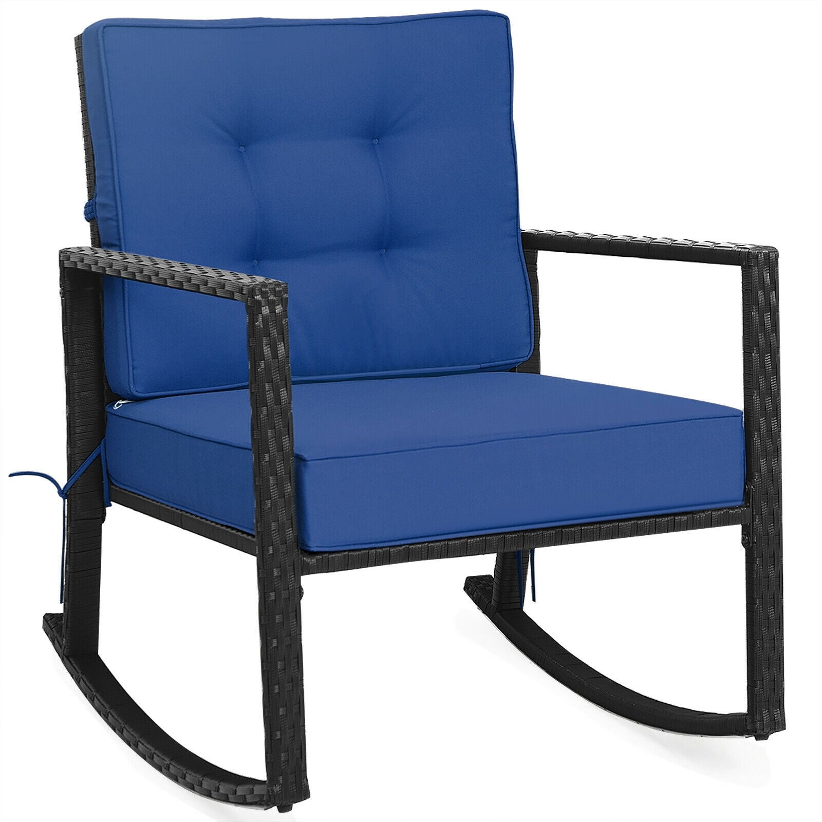 Patio Rattan Rocker Outdoor Glider Rocking Chair Cushion Lawn-Gray - Navy