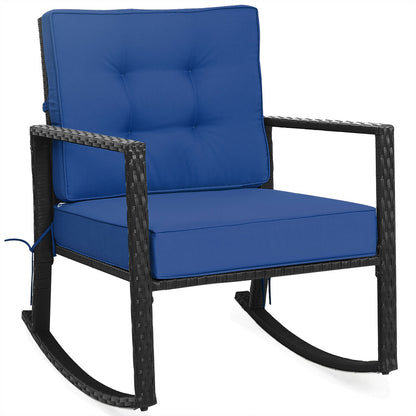 Patio Rattan Rocker Outdoor Glider Rocking Chair Cushion Lawn-Gray - Navy