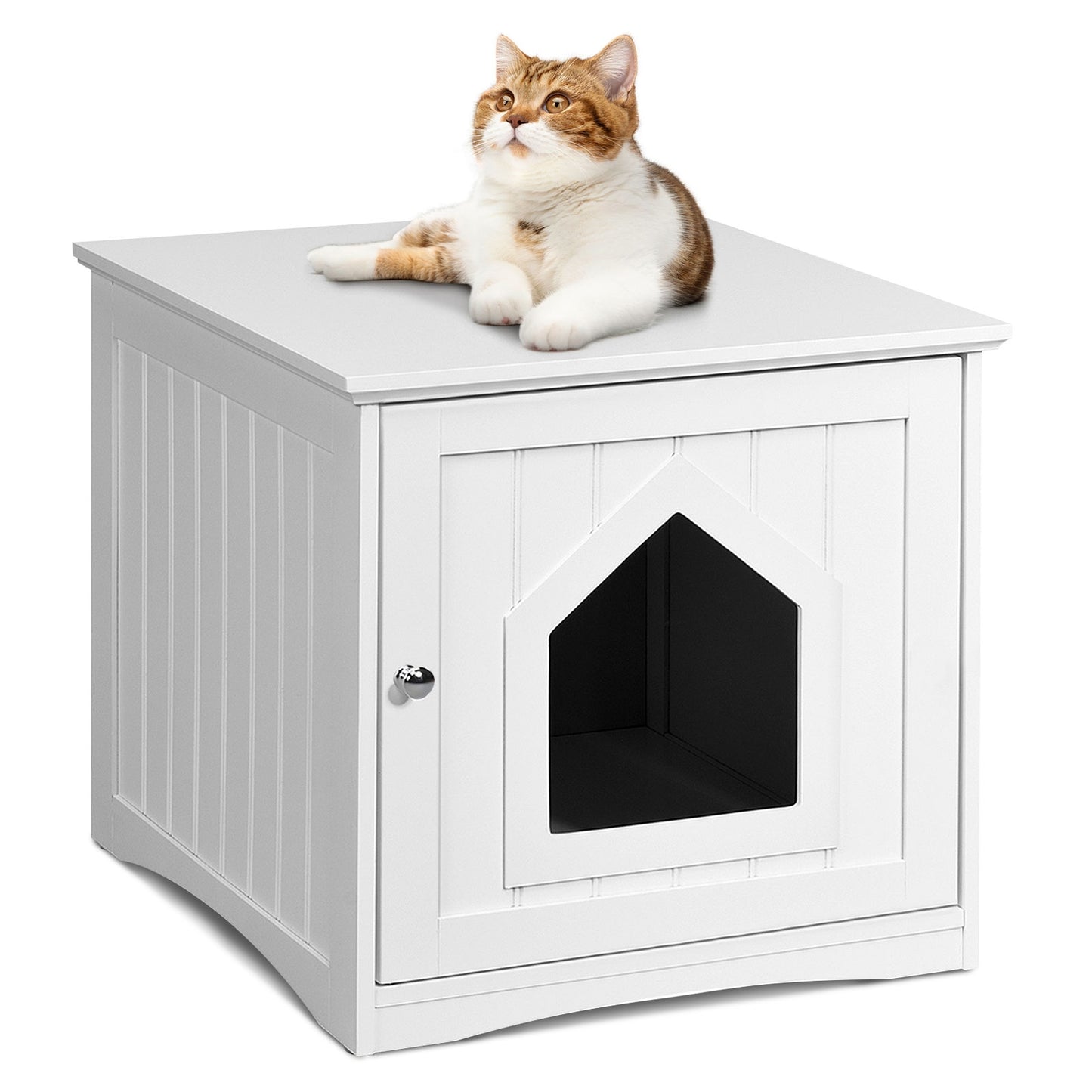 Sidetable Nightstand Weatherproof Multi-function Cat House-White - White