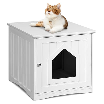 Sidetable Nightstand Weatherproof Multi-function Cat House-White - White