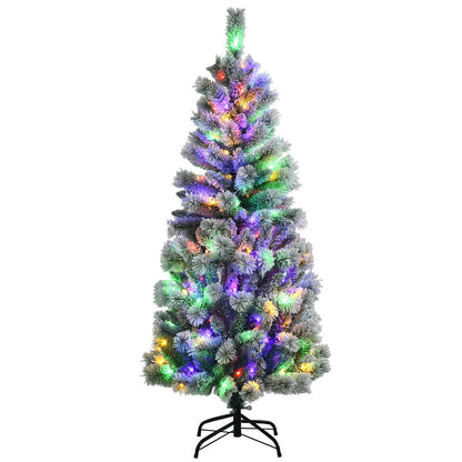 7.5 Feet Pre-Lit Hinged Christmas Tree Snow Flocked with 9 Modes Lights - Lit Hinged Christmas Tree Snow Flocked With 9 Lighting Modes